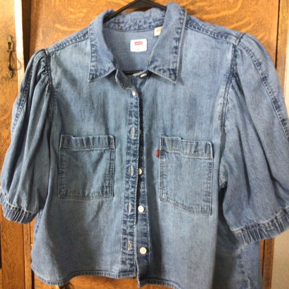 Levi’s Vintage 90s Puff Sleeve Denim Cropped Top - Size XL